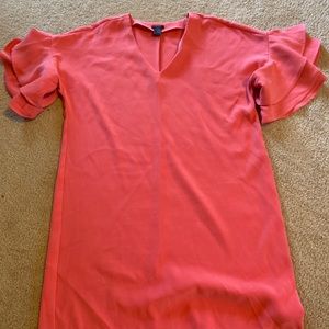 Ann Taylor Coral Tiered Ruffle Sleeve Dress Sz L